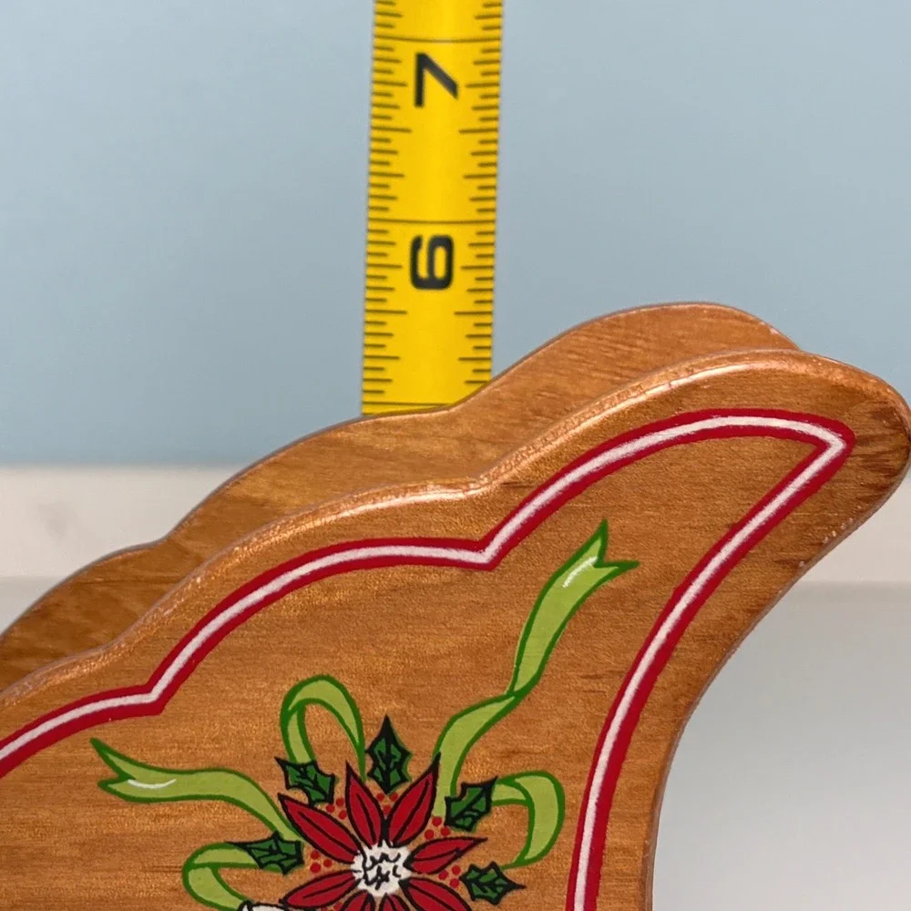 Vintage Christmas Sleigh Centerpiece Wood Metal Reindeer Sled Poinsettia Decor‎